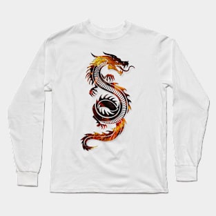 Dragon Premium 3D look Fire Background Zodiac sign Long Sleeve T-Shirt